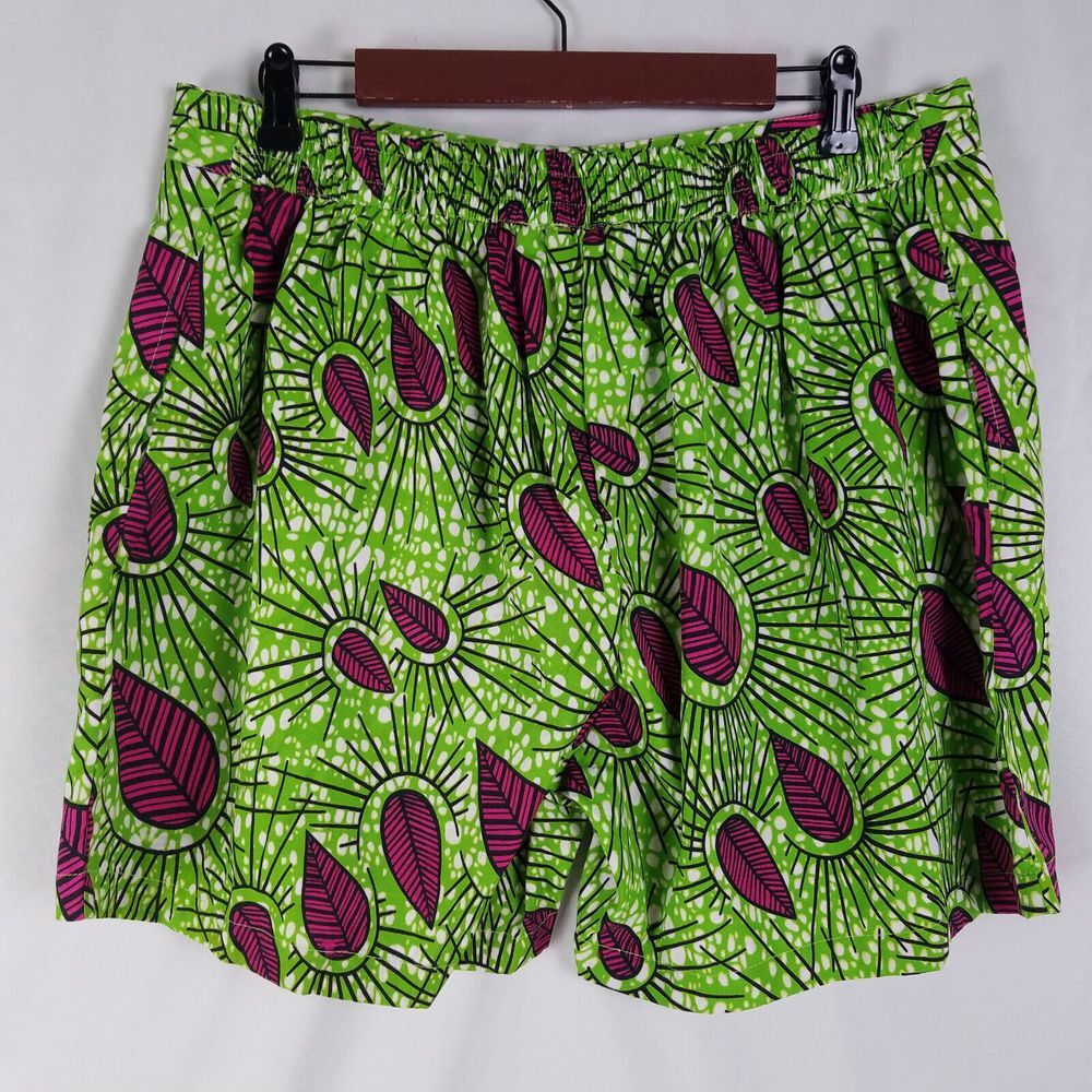 Lapogee Shorts Womens 2X Green High Rise Abstract Floral Back Waist Stretch - Picture 2 of 10